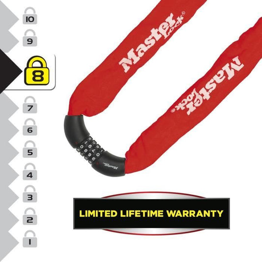 MASTER LOCK Bicycle Chain Lock [Combination] [90 cm Chain] [Red] 8392EURDPROCOLR