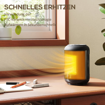 HOMCOM Heizgerät, 1500 W Heizlüfter mit 3 Modi, 24-Stunden-Timer, Kipp- und Überhitzungsschutz, 14 x 14 x 21,5 cm, Schwarz