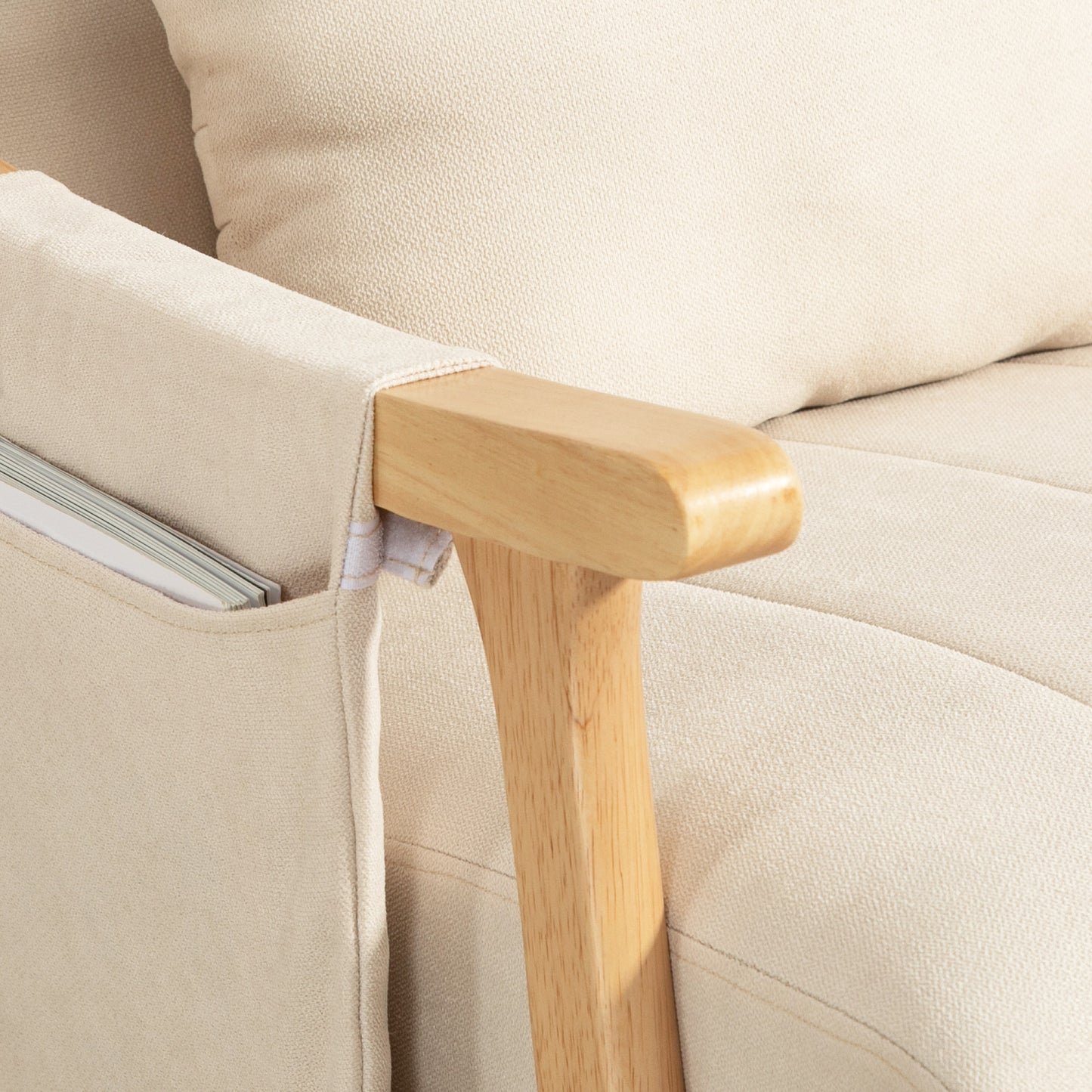 HOMCOM Schaukelstuhl mit Nierenkissen, breiter Sitz, Kautschukholzrahmen, bis 120 kg, Beige