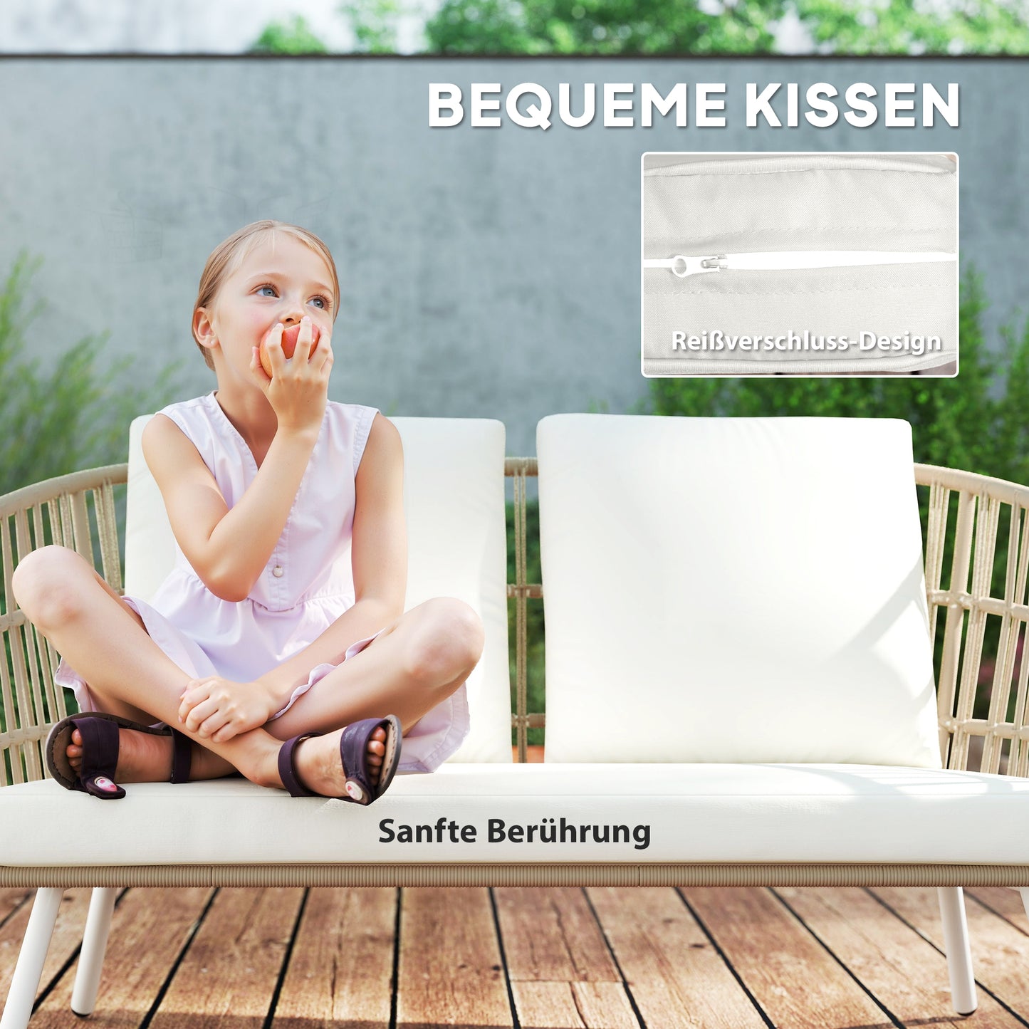 Outsunny Gartenmöbel Set aus Polyrattan Lounge-Set mit 2er Sofa Sessel Tisch Kissen wetterfest für 4 Personen Khaki