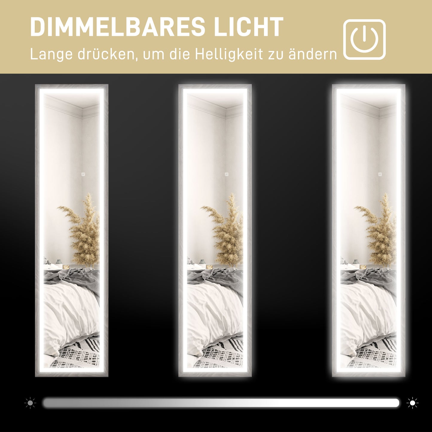 HOMCOM LED Ganzkörperspiegel, 40 x 160 cm, Touch-Steuerung, dimmbar, 3 Farben, Grau