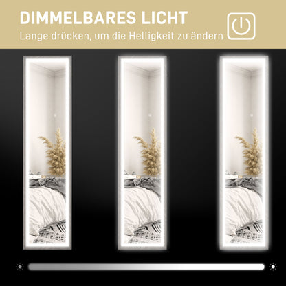 HOMCOM LED Ganzkörperspiegel, 40 x 160 cm, Touch-Steuerung, dimmbar, 3 Farben, Grau