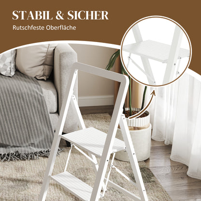 HOMCOM 2-stufige Trittleiter, Aluminum faltbar, rutschfeste Plattform, Weiß
