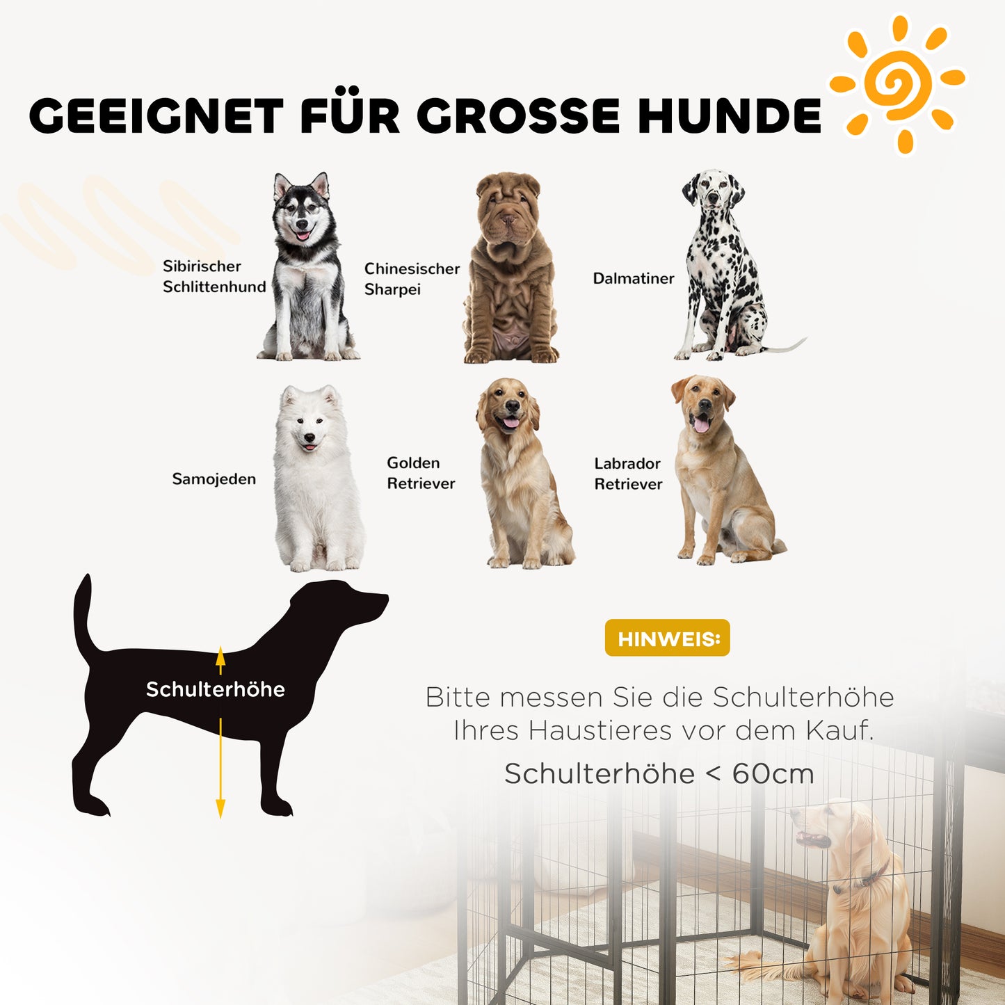 PawHut Laufstall für Hunde mit 6 Paneelen, robust, mit sicherer Tür, für drinnen und draußen, für Garten, Camping, 100 cm hoch
