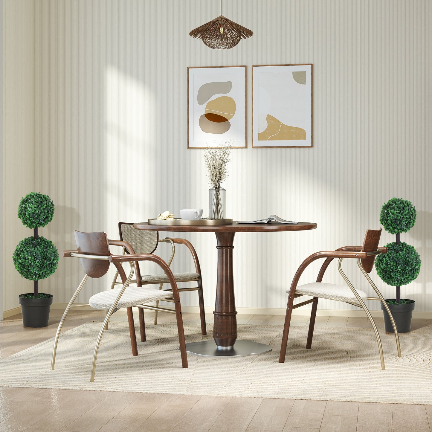 Outsunny 2er-Set Kunstpflanze, Künstliche Pflanzen im Kugeldesign, Kunstbaum im Zementtopf, Kunststoff-Pflanze, Grün+Schwarz