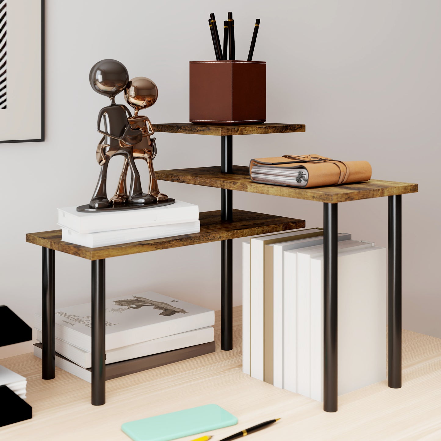 HOMCOM Küchenregal, Drehbar Mikrowellenregal mit 3 Ebenen, Industrielles Standregal Metall, 40 x 18 x 36,5 cm