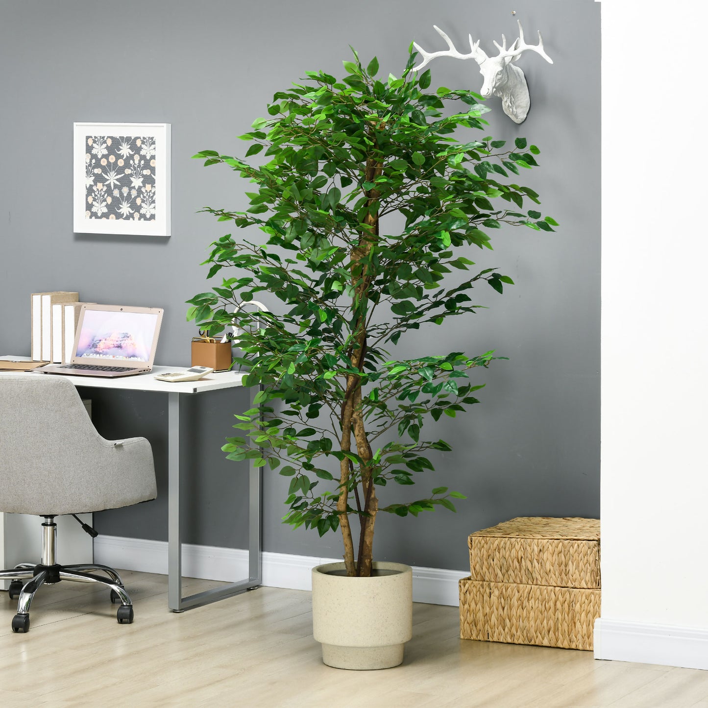 HOMCOM Künstlicher Ficus-Baum, realistisch, pflegeleicht, inkl. Topf, 180 cm hoch, Grün