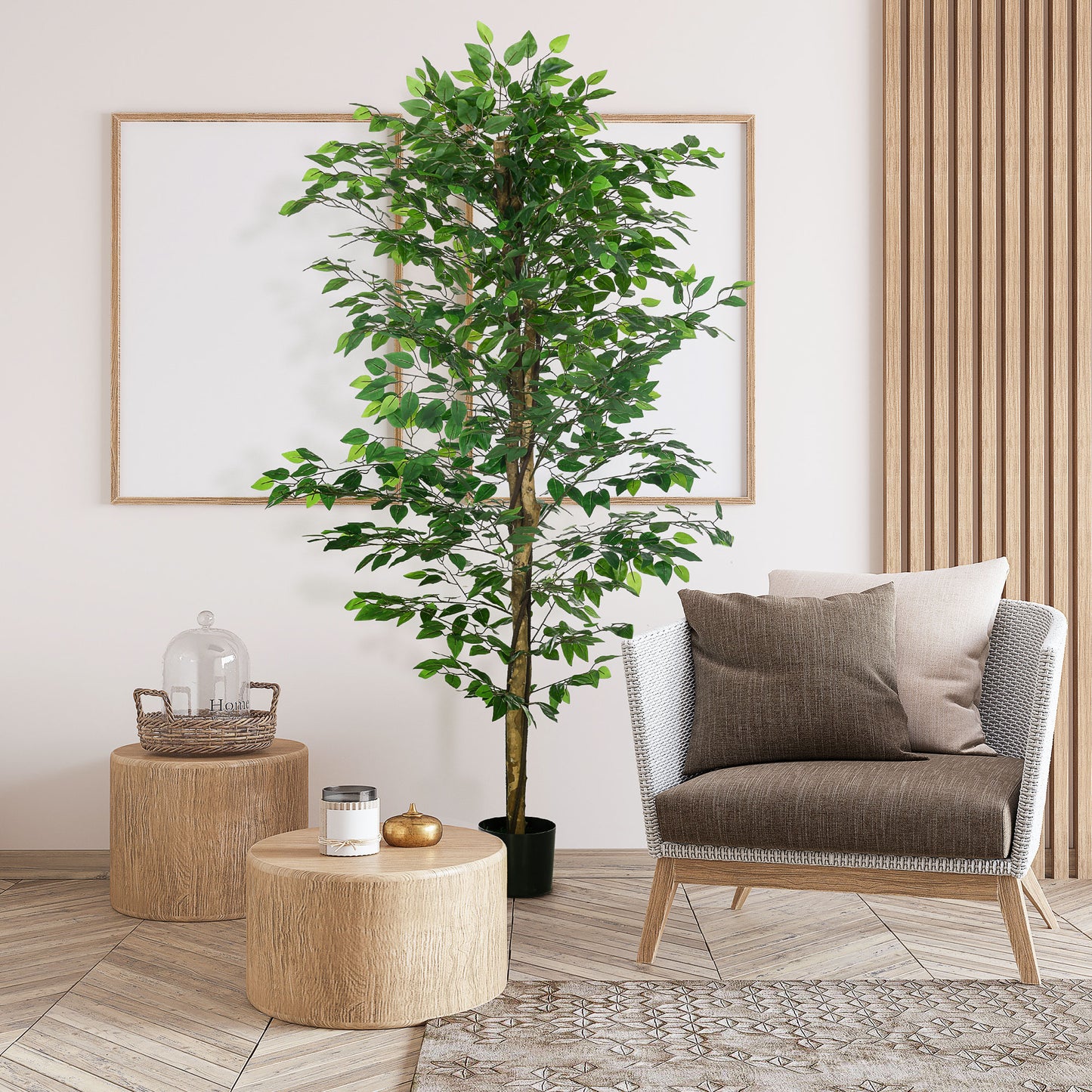 HOMCOM Künstlicher Ficus-Baum, realistisch, pflegeleicht, inkl. Topf, 180 cm hoch, Grün