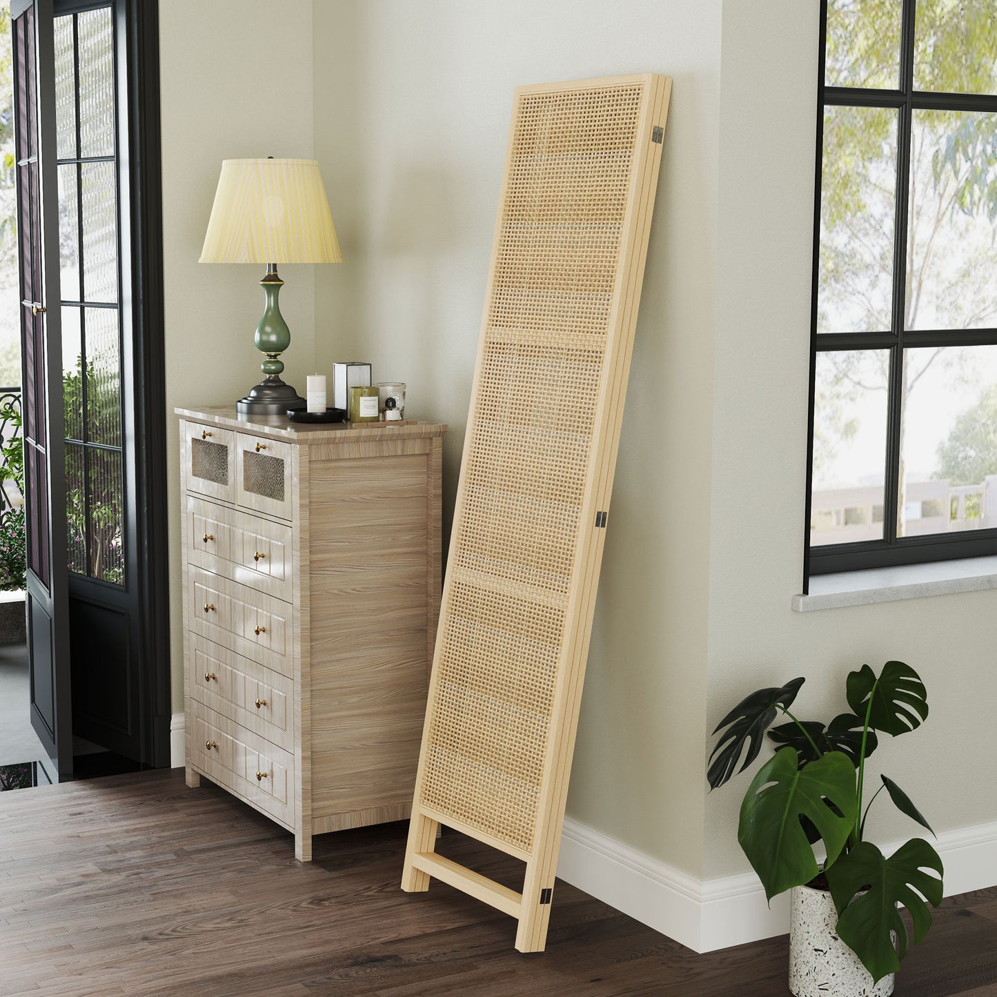 HOMCOM 3-teiliger Raumteiler, 180 cm faltbarer Wandschirm, Freistehender Raumtrenner mit handgewebtem Design für Zuhause, Natur