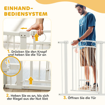 PawHut 106 cm hohes Haustiergitter med anpassbarer Breite, integrierte Katzentür, för Treppen och Türrahmen, Weiß